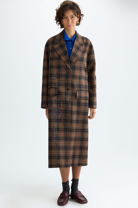 TAILORED CHECKED WOOL COAT WITH CALA PRINT