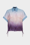 Denim-textured print twill cocoon-fit shirt