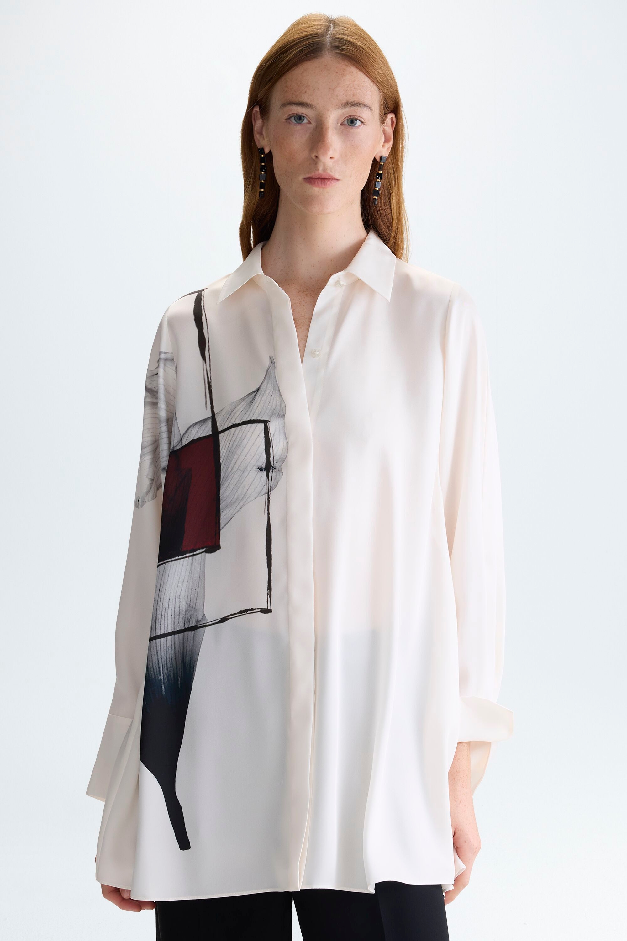 Cala print twill oversize shirt - ECRU
