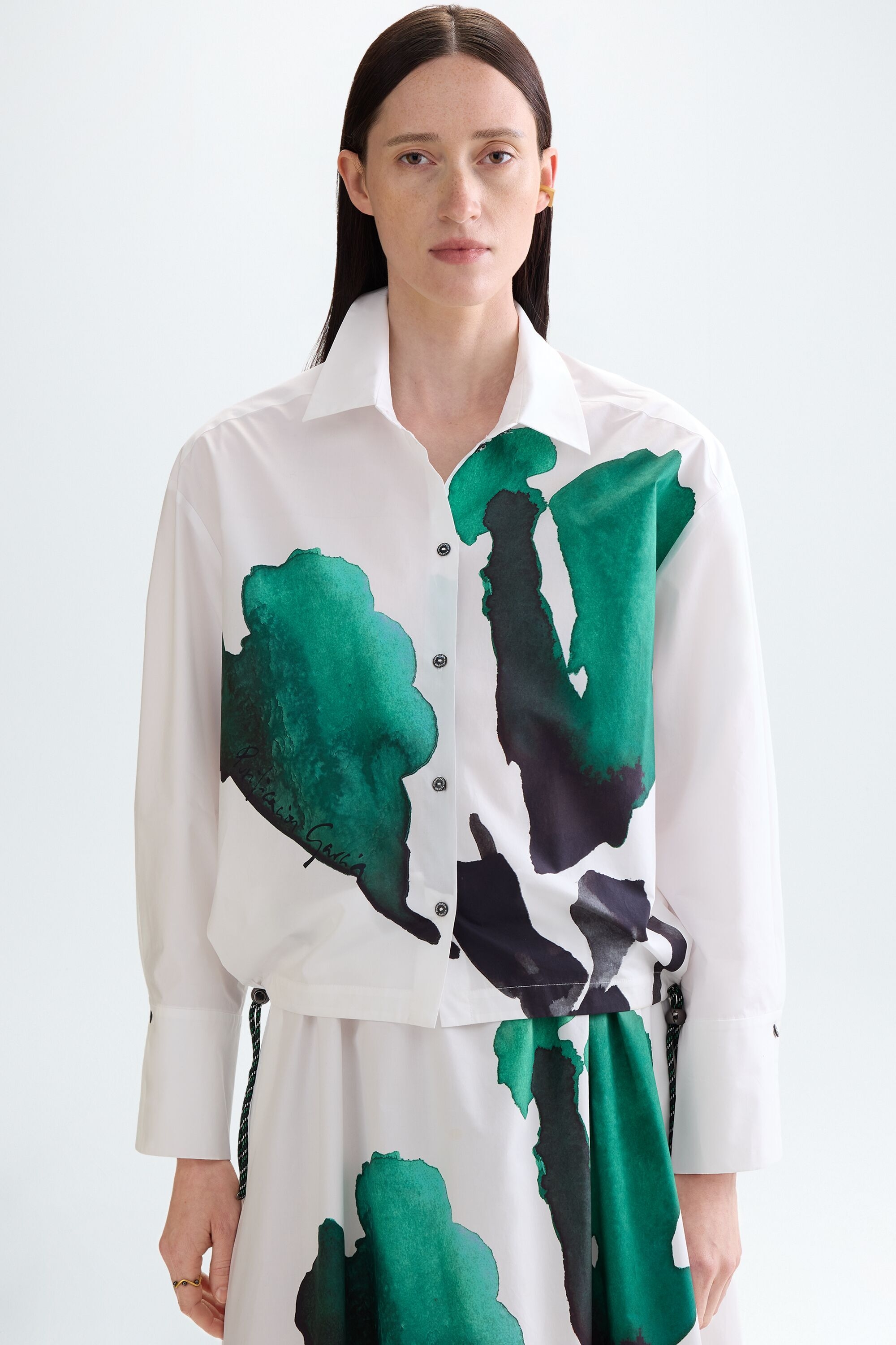 Print poplin straight-fit shirt