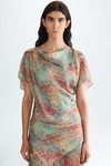 Cubes print twill fitted asymmetric blouse