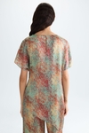 Cubes print twill fitted asymmetric blouse