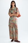 Cubes print twill fitted asymmetric blouse