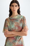 Cubes print twill fitted asymmetric blouse