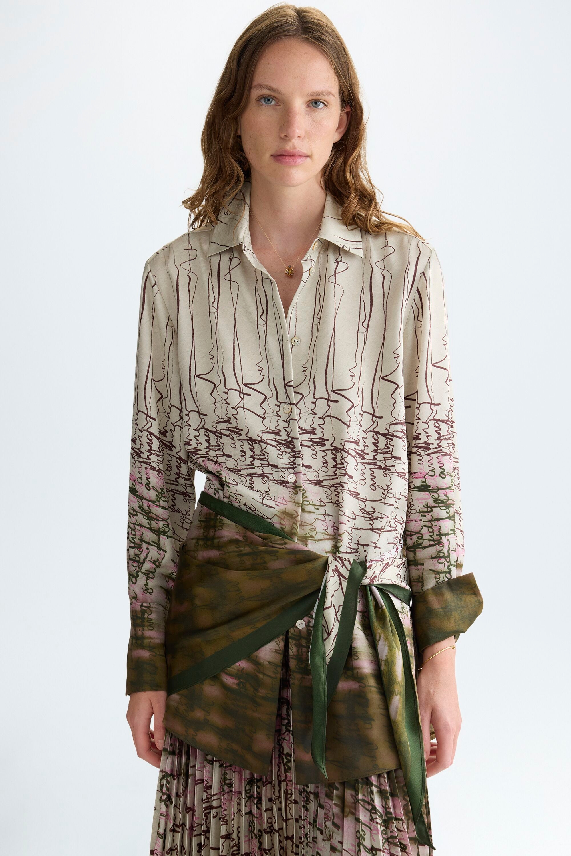 Lettering printed straight-fit twill shirt