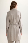 Long straight-cut cool wool effect shirt  with belt