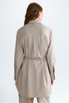 Long straight-cut cool wool effect shirt  with belt
