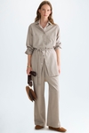 Long straight-cut cool wool effect shirt  with belt