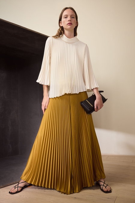 PLEATED SATIN A-LINE SHIRT