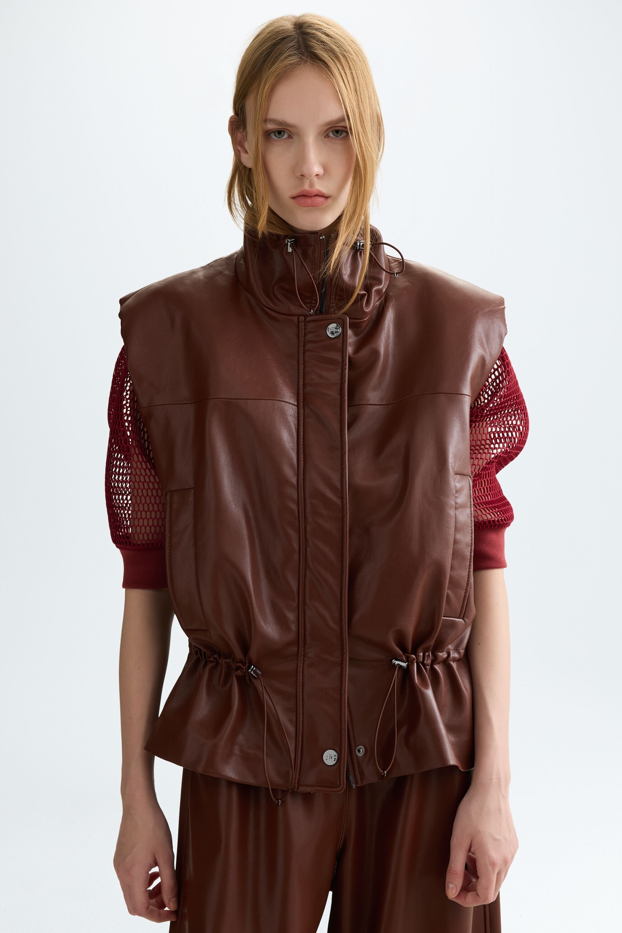 Faux-leather oversize gilet