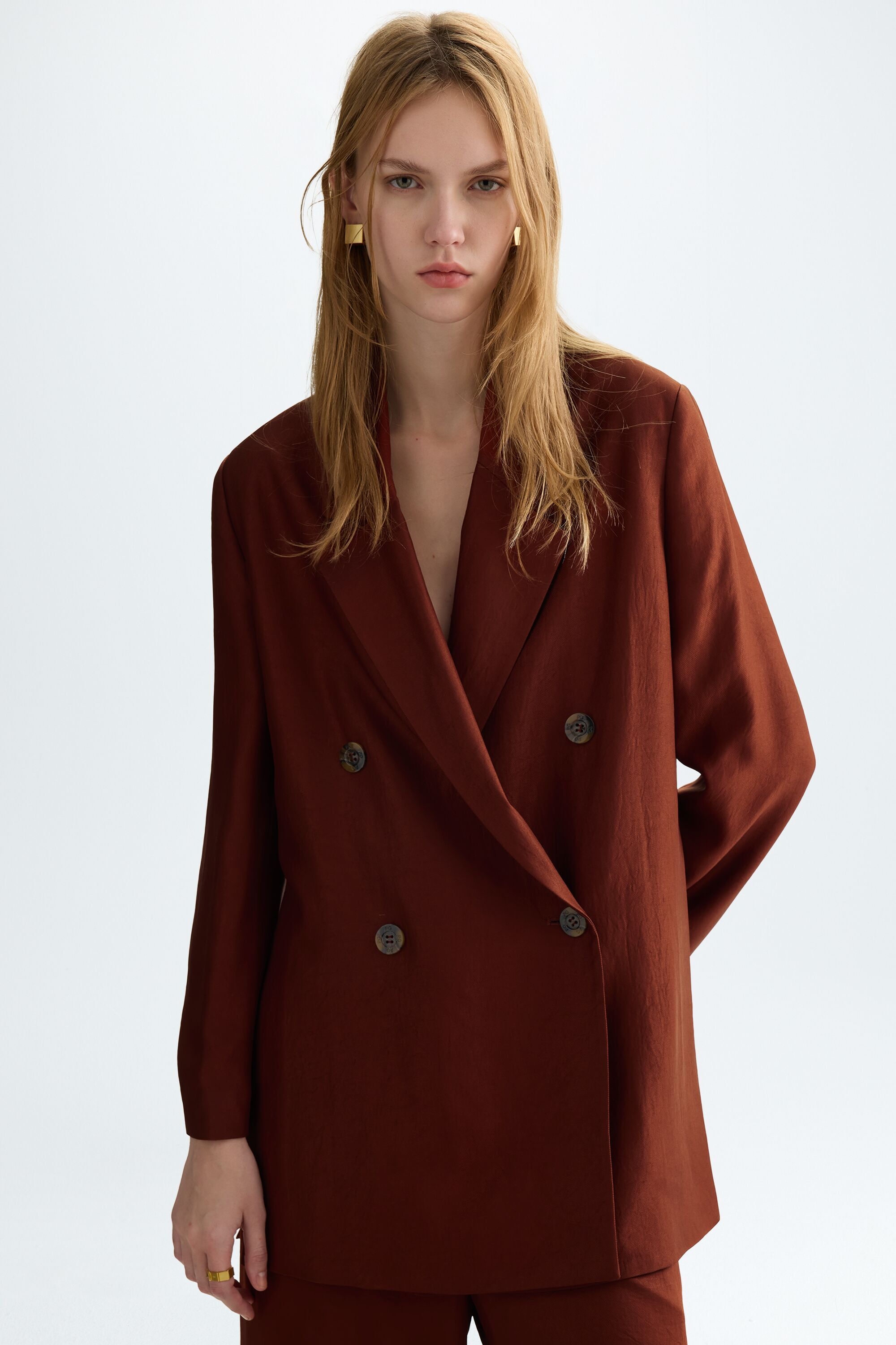 Flowy twill oversize double-breasted blazer