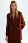 Flowy twill oversize double-breasted blazer