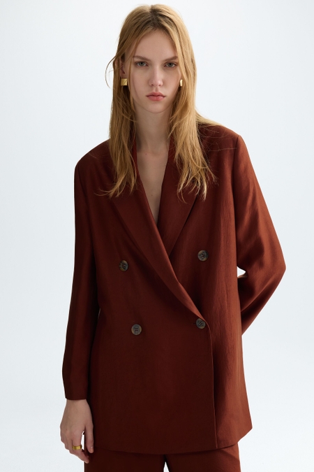 FLOWY TWILL OVERSIZE DOUBLE-BREASTED BLAZER