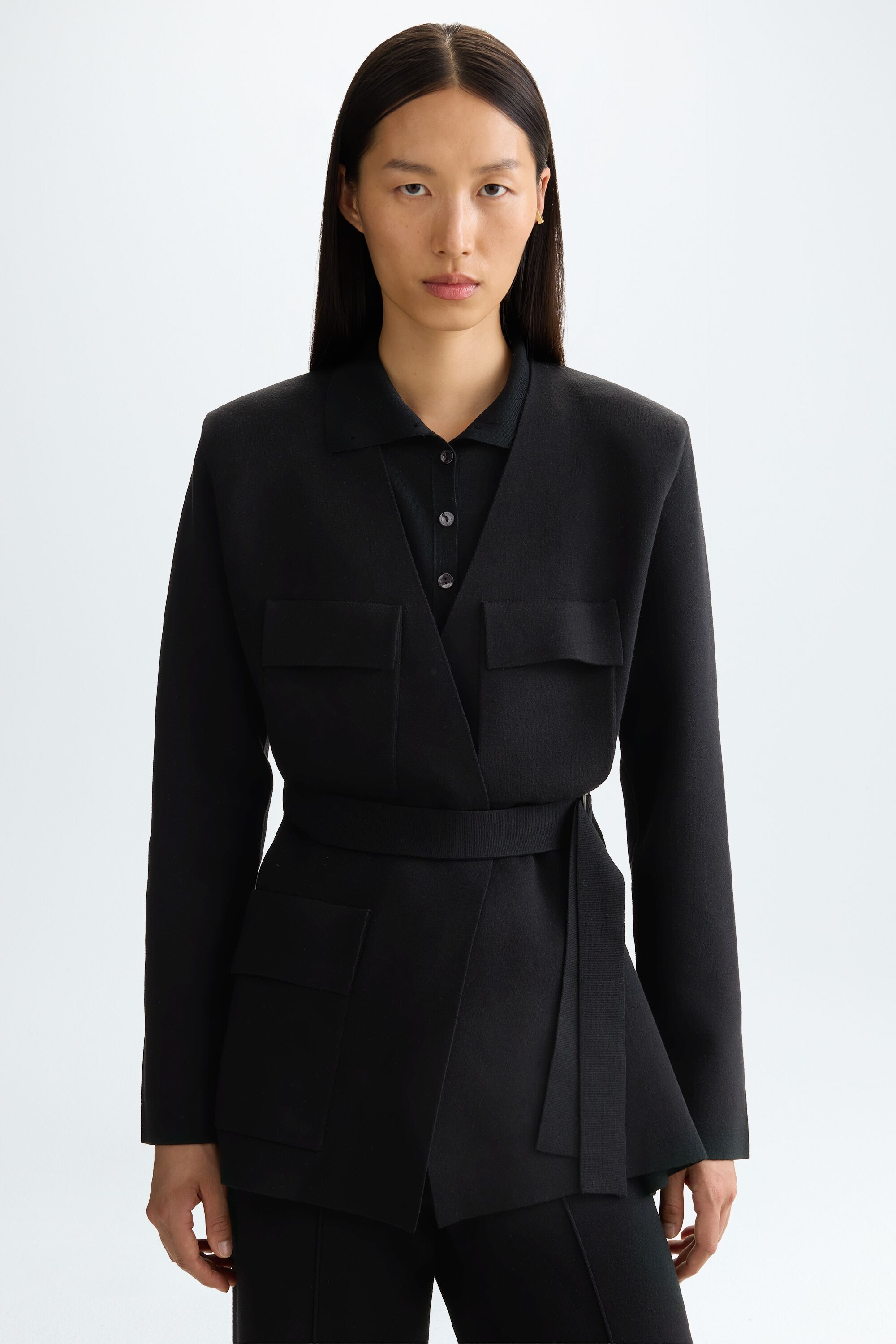 Double-faced warm stretch knit tailored jacket - BLACK