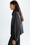Chaquetón recto efecto piel cuello pelo extraíble