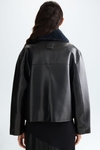 Chaquetón recto efecto piel cuello pelo extraíble