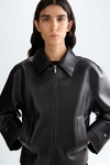 Chaquetón recto efecto piel cuello pelo extraíble