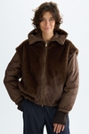 Faux Fur and Nylon Cocoon-fit Hooded Jacket