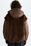 Faux Fur and Nylon Cocoon-fit Hooded Jacket
