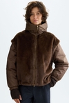 Faux Fur and Nylon Cocoon-fit Hooded Jacket