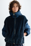 Faux Fur and Nylon Cocoon-fit Hooded Jacket