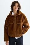 Faux fur hooded bomber jacket