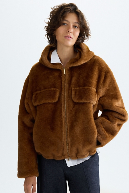 FAUX FUR HOODED BOMBER JACKET