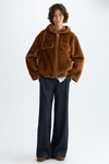Faux fur hooded bomber jacket