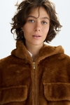 Faux fur hooded bomber jacket