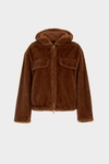 Faux fur hooded bomber jacket
