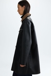 Faux-leather chequered technical fabric reversible coat