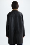 Faux-leather chequered technical fabric reversible coat