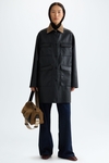 Faux-leather chequered technical fabric reversible coat