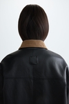 Faux-leather chequered technical fabric reversible coat