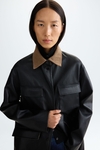 Faux-leather chequered technical fabric reversible coat
