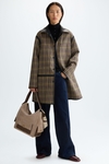 Faux-leather chequered technical fabric reversible coat