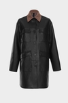 Faux-leather chequered technical fabric reversible coat