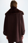 Double-faced oversize coat with detachable fur collar