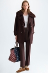 Double-faced oversize coat with detachable fur collar