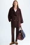 Double-faced oversize coat with detachable fur collar