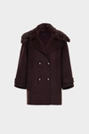 Double-faced oversize coat with detachable fur collar