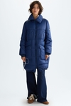 Straight-fit nylon down coat with detachable fur collar