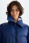 Straight-fit nylon down coat with detachable fur collar