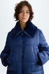Straight-fit nylon down coat with detachable fur collar