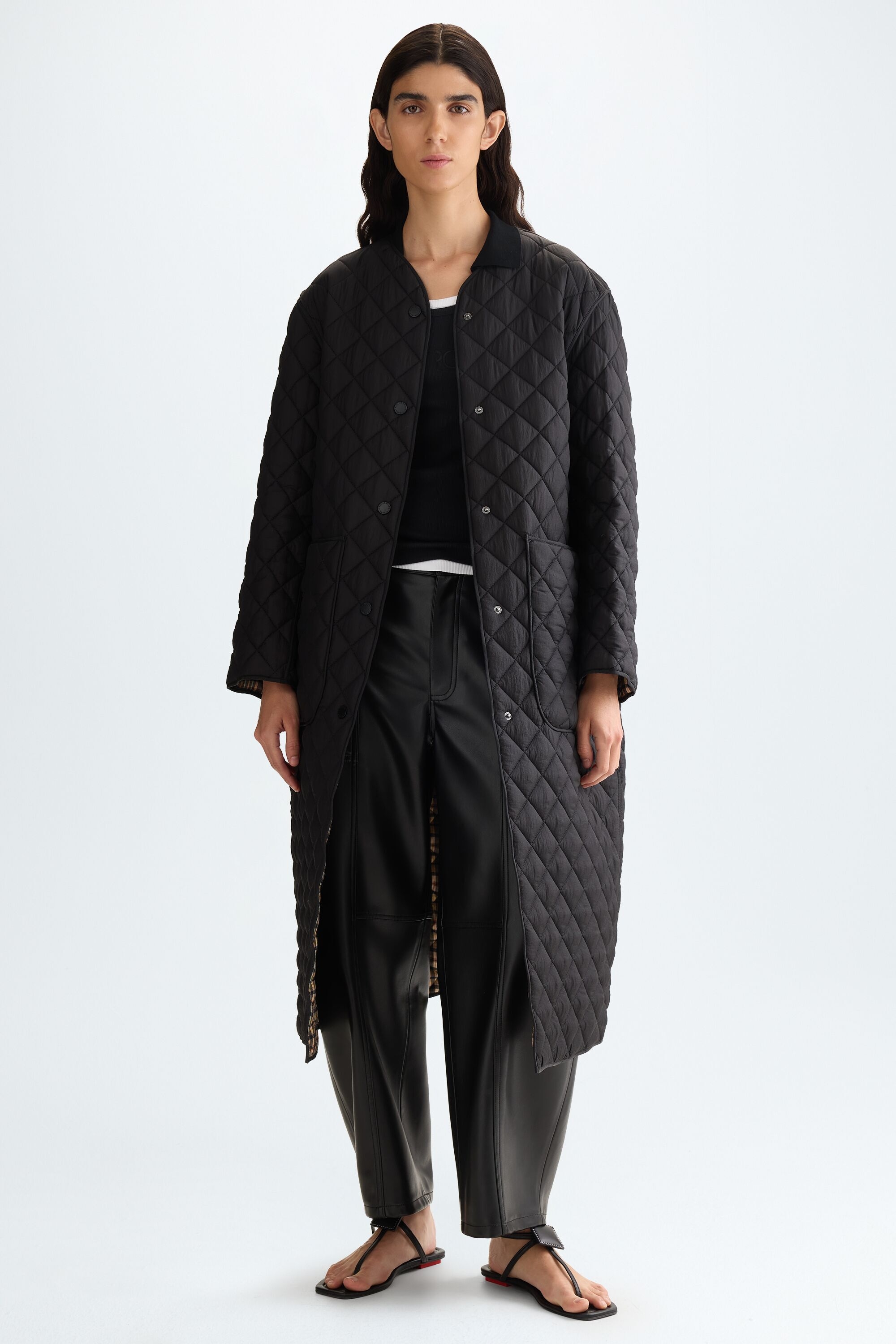 Cube-quilted technical fabric reversible coat - BLACK/MULTICOLOR