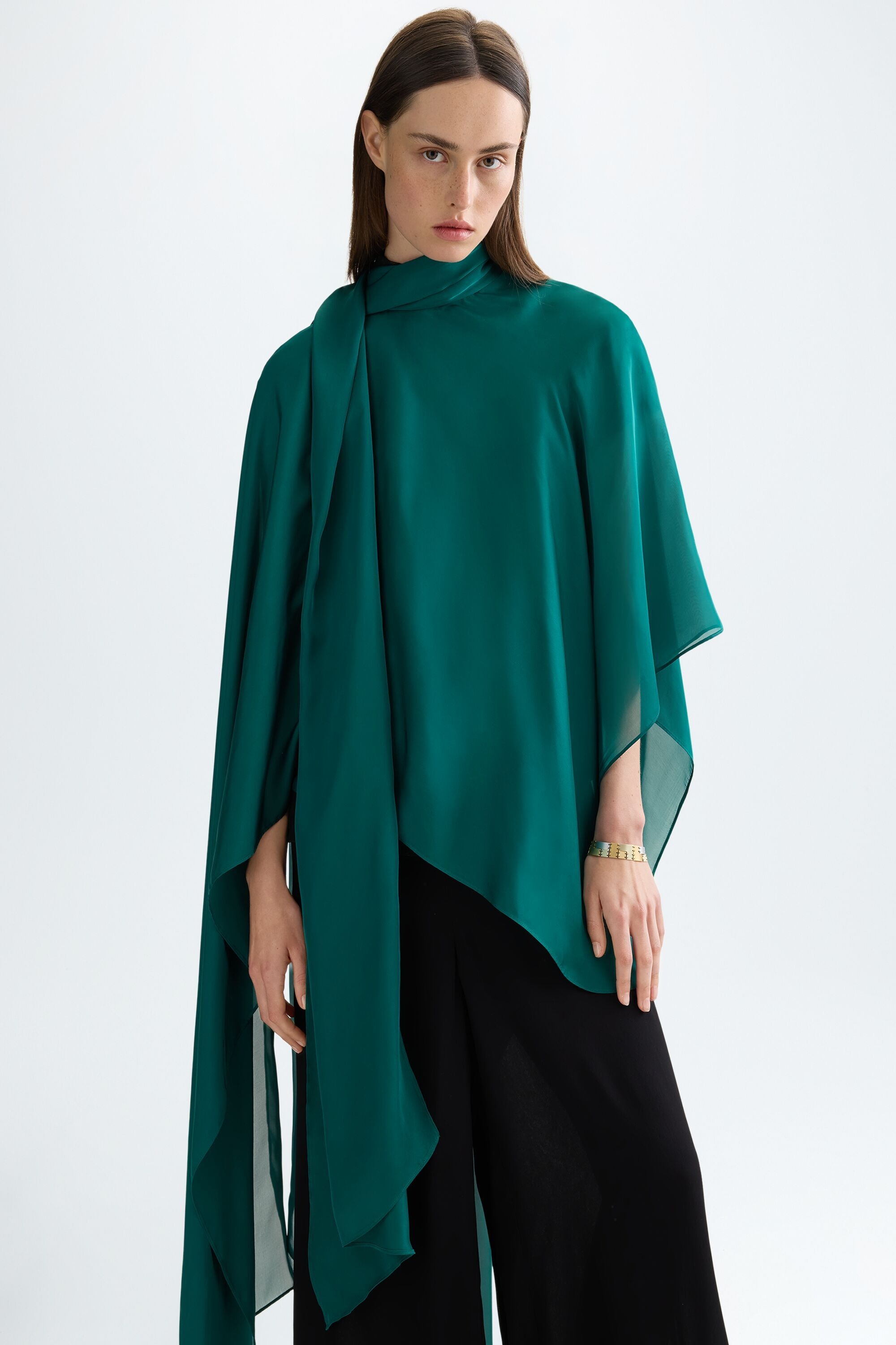 Chiffon asymmetric cape