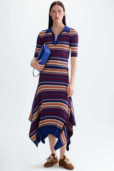 STRIPED RIBBED KNIT MIDI SKIRT