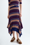 Striped ribbed knit midi skirt
