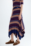 Striped ribbed knit midi skirt