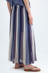 Striped crepé pleated midi skirt